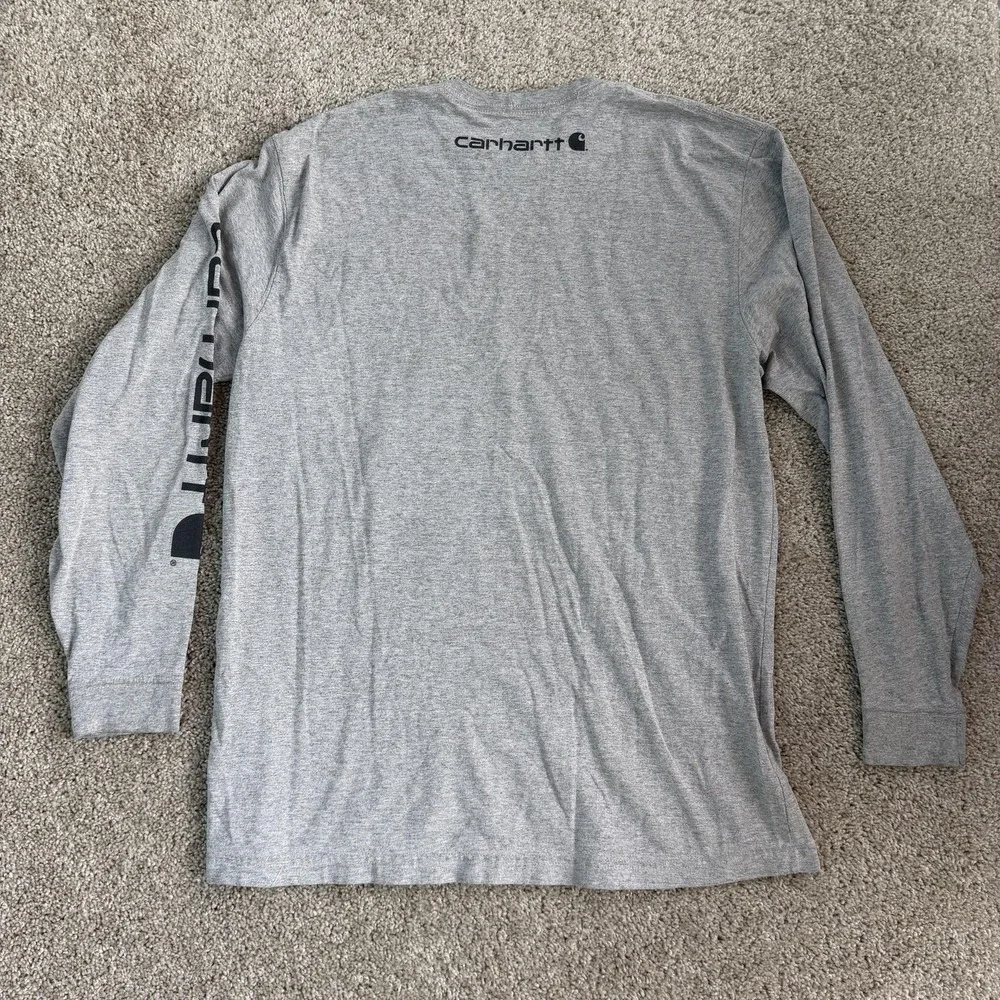 Carhartt Logo Shirt Mens Large Gray Long Sleeve Workwear Tee T-Shirt Casual